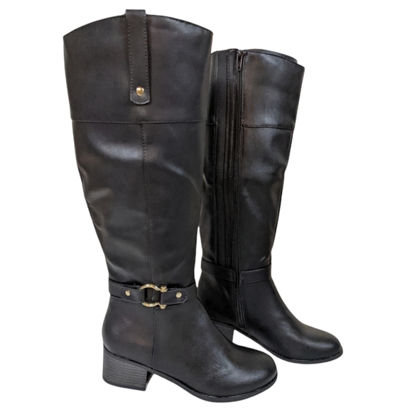 Karen Scott Vickyy Black Vegan Knee-High Block Heel Riding Boots Size 6.5 - Picture 4 of 10